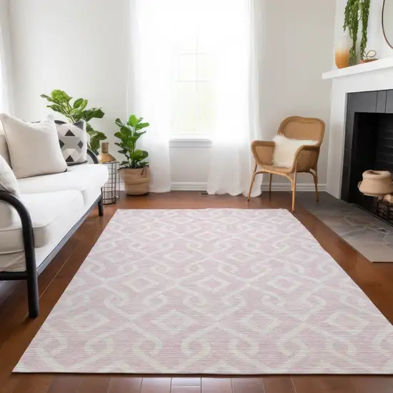 Pink And Ivory Geometric Washable Indoor Outdoor Area Rug Photo 8