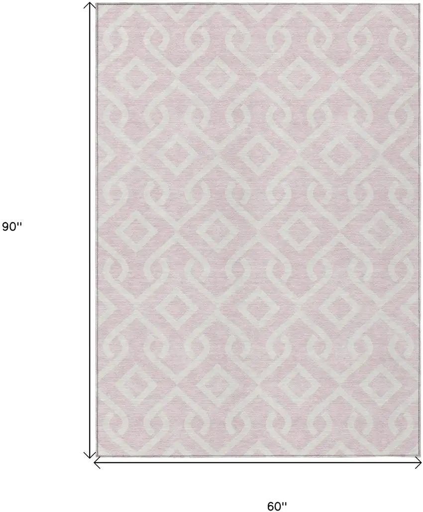 Pink And Ivory Geometric Washable Indoor Outdoor Area Rug Photo 3