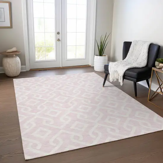 Pink And Ivory Geometric Washable Indoor Outdoor Area Rug Photo 7