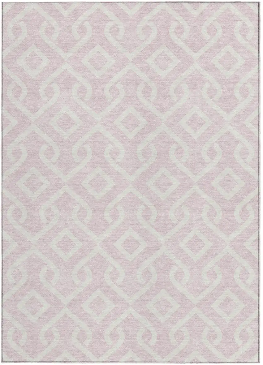 Pink And Ivory Geometric Washable Indoor Outdoor Area Rug Photo 5