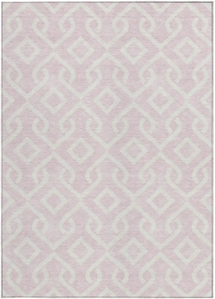 Pink And Ivory Geometric Washable Indoor Outdoor Area Rug Photo 5
