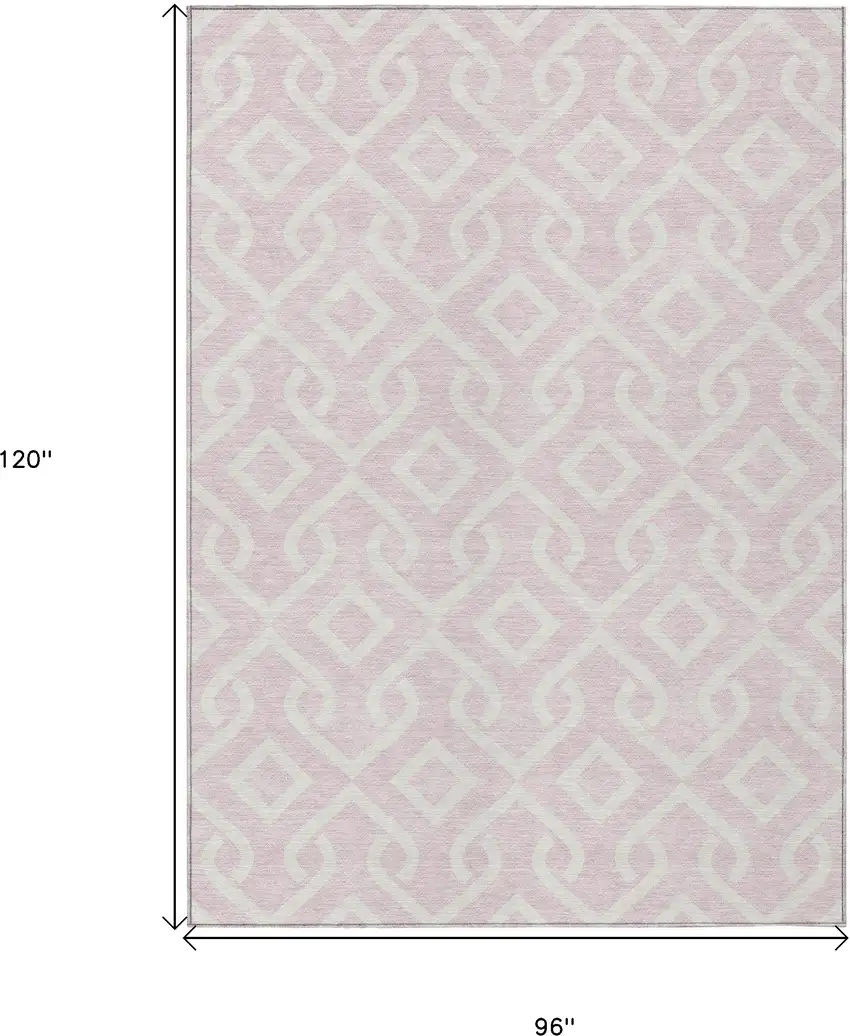 Pink And Ivory Geometric Washable Indoor Outdoor Area Rug Photo 3