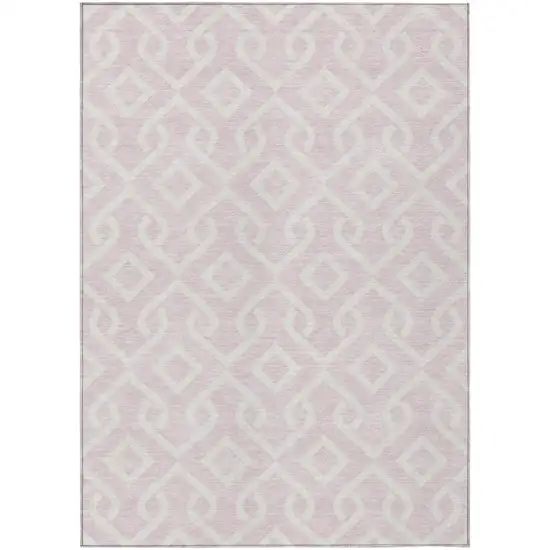 Pink And Ivory Geometric Washable Indoor Outdoor Area Rug Photo 2
