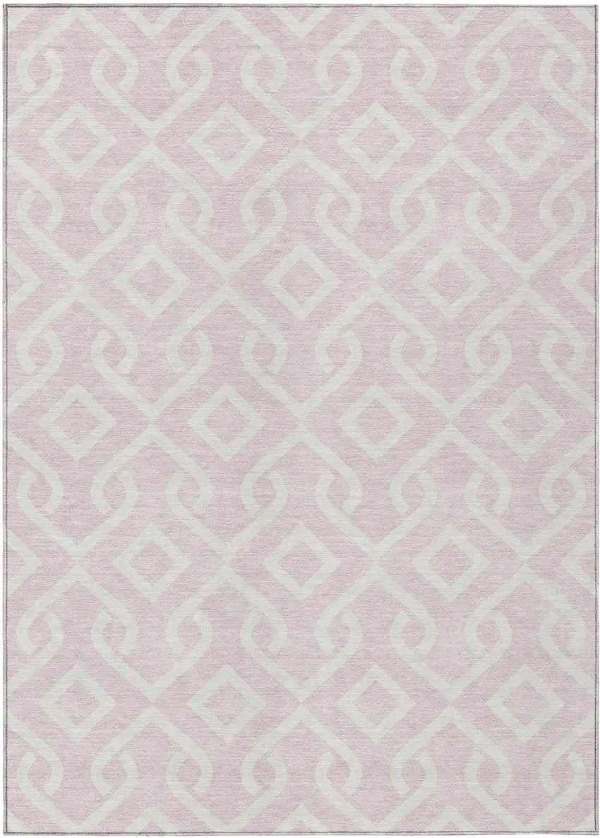 Pink And Ivory Geometric Washable Indoor Outdoor Area Rug Photo 2