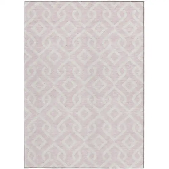 Pink And Ivory Geometric Washable Indoor Outdoor Area Rug Photo 5