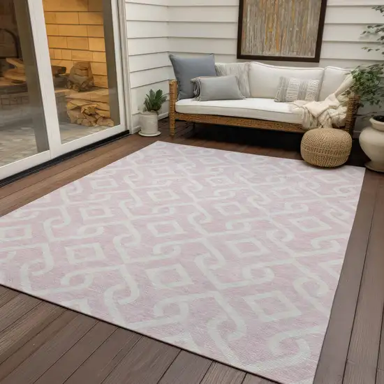 Pink And Ivory Geometric Washable Indoor Outdoor Area Rug Photo 9