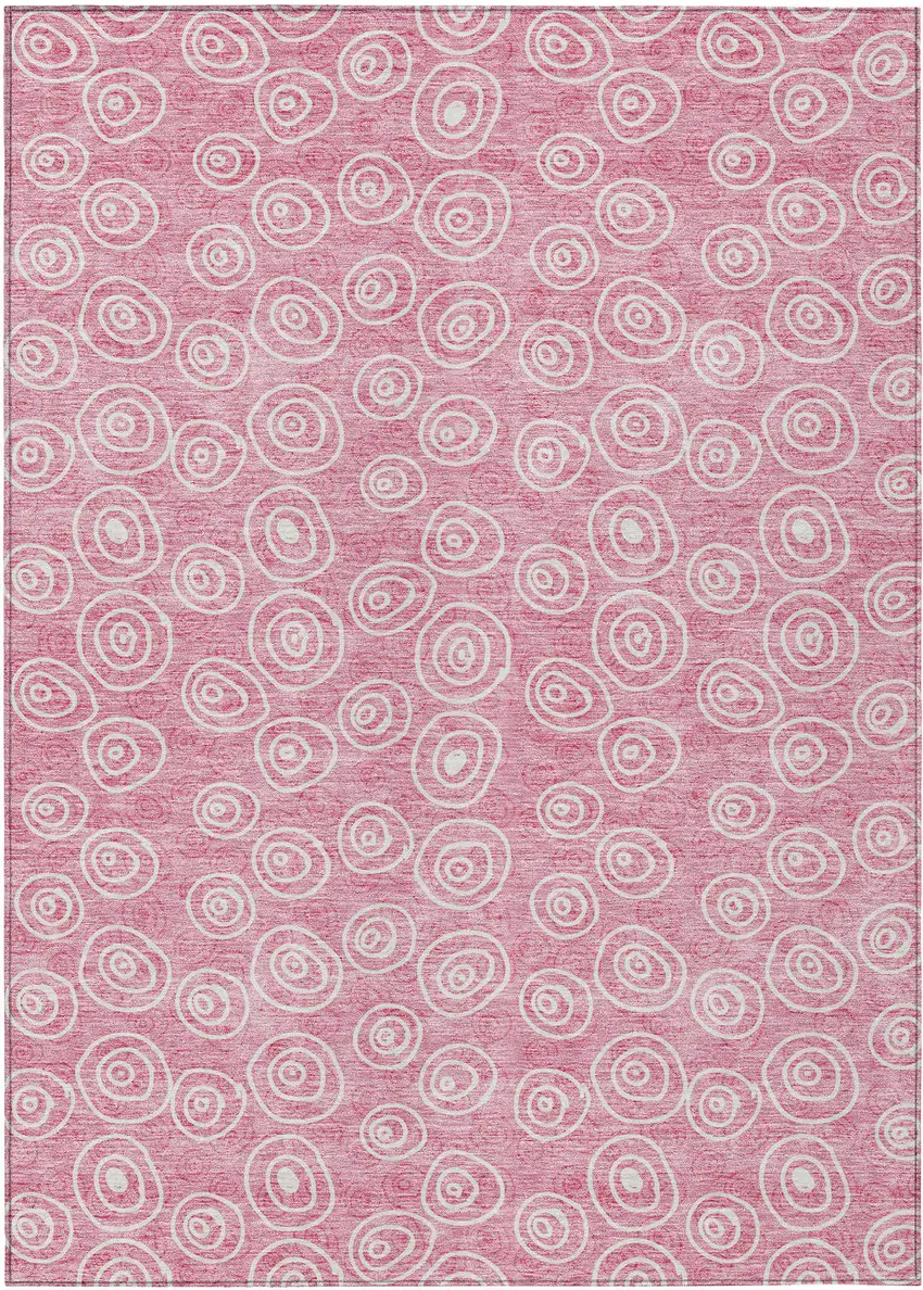 Pink And Ivory Geometric Washable Indoor Outdoor Area Rug Photo 1