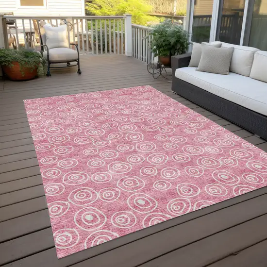 Pink And Ivory Geometric Washable Indoor Outdoor Area Rug Photo 9