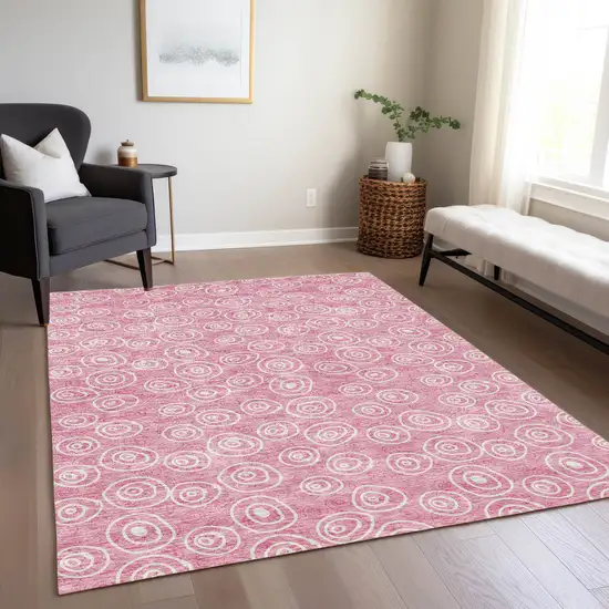 Pink And Ivory Geometric Washable Indoor Outdoor Area Rug Photo 8