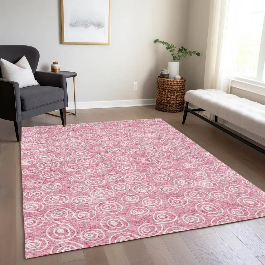 Pink And Ivory Geometric Washable Indoor Outdoor Area Rug Photo 8