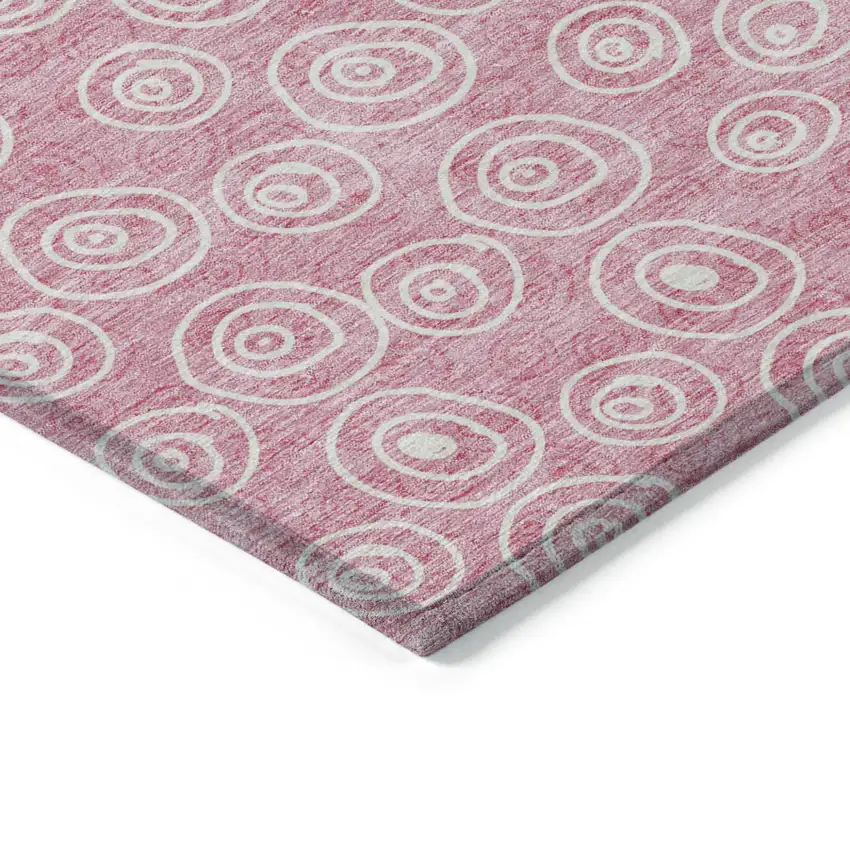 Pink And Ivory Geometric Washable Indoor Outdoor Area Rug Photo 3
