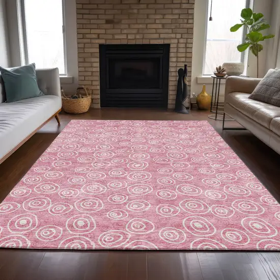 Pink And Ivory Geometric Washable Indoor Outdoor Area Rug Photo 7