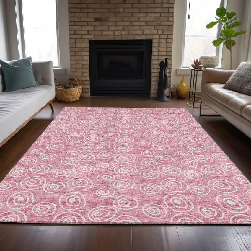 Pink And Ivory Geometric Washable Indoor Outdoor Area Rug Photo 7