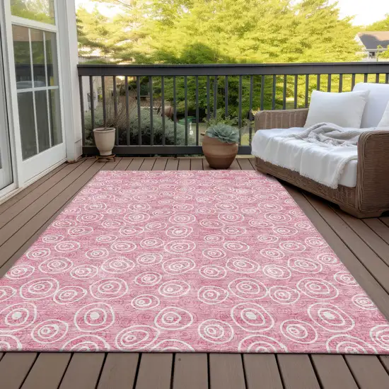 Pink And Ivory Geometric Washable Indoor Outdoor Area Rug Photo 5