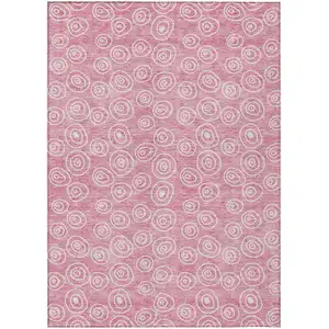 Photo of Pink And Ivory Geometric Washable Indoor Outdoor Area Rug