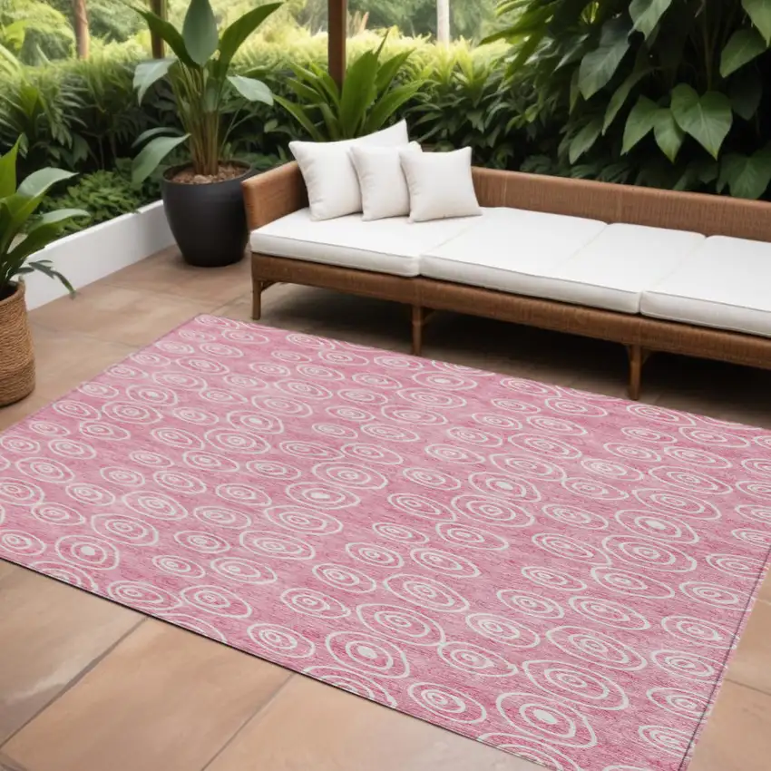 Pink And Ivory Geometric Washable Indoor Outdoor Area Rug Photo 1