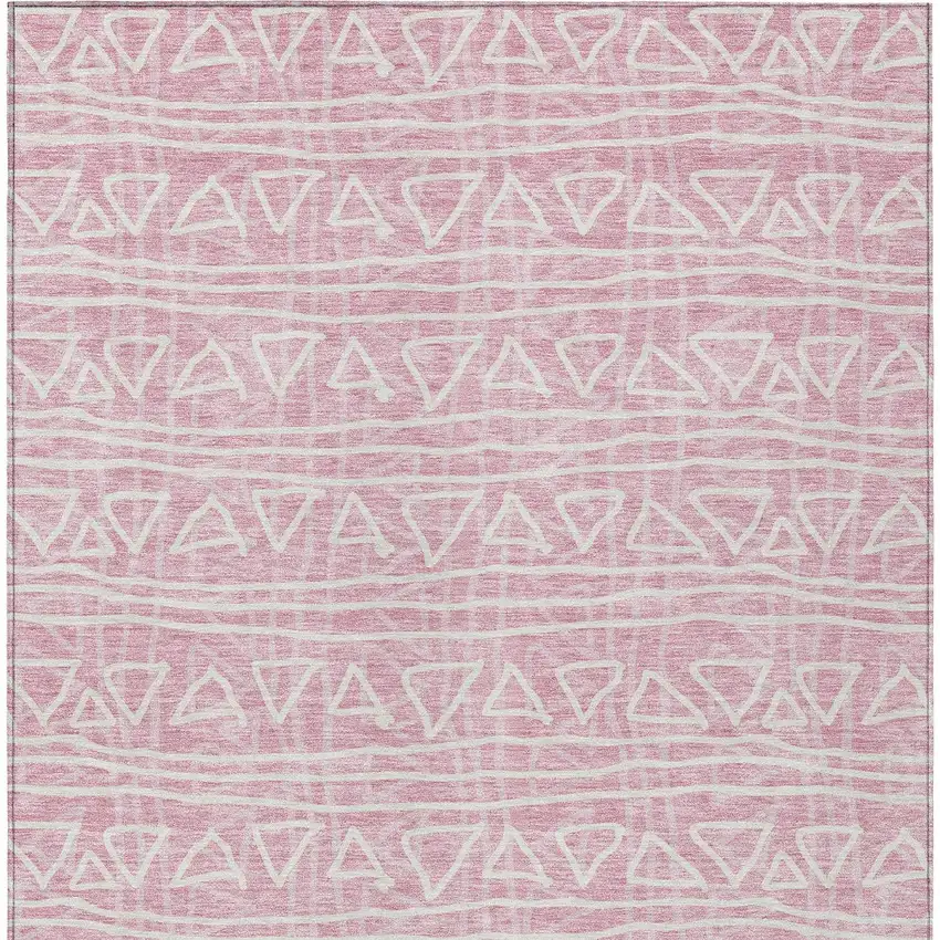 Pink And Ivory Geometric Washable Indoor Outdoor Area Rug Photo 5