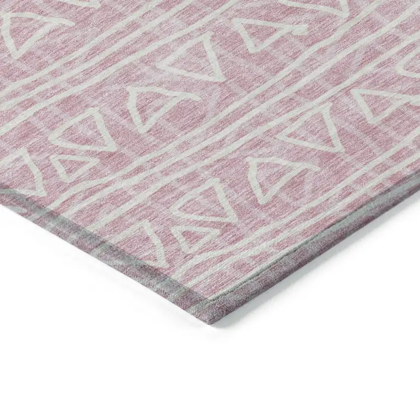 Pink And Ivory Geometric Washable Indoor Outdoor Area Rug Photo 3