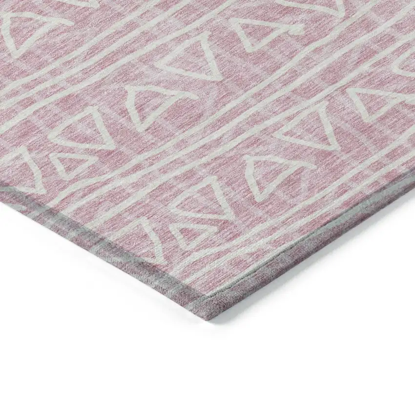Pink And Ivory Geometric Washable Indoor Outdoor Area Rug Photo 3