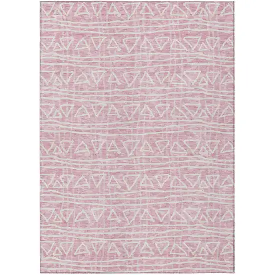 Pink And Ivory Geometric Washable Indoor Outdoor Area Rug Photo 1