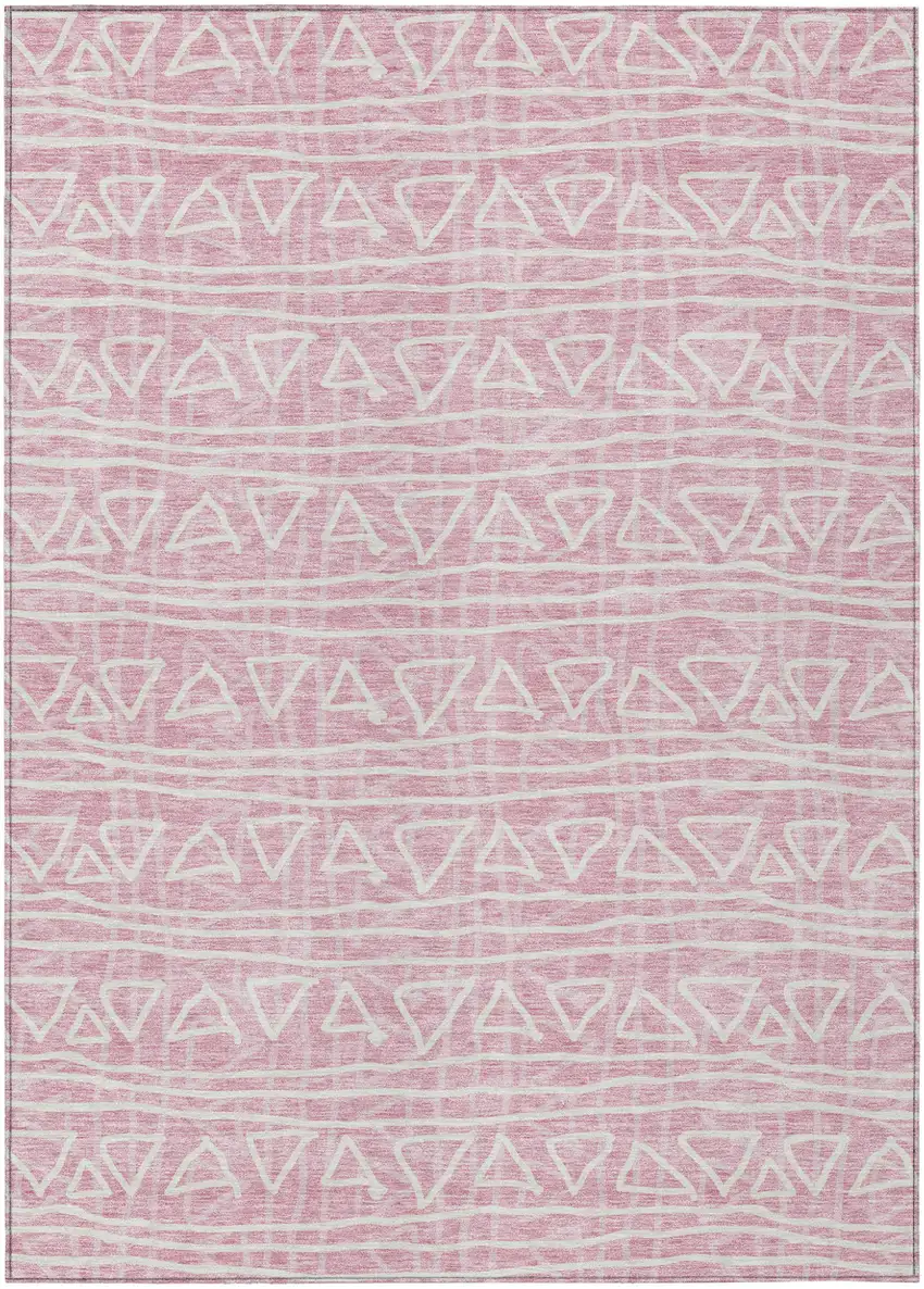 Pink And Ivory Geometric Washable Indoor Outdoor Area Rug Photo 1