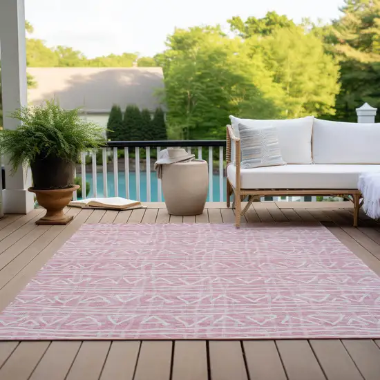 Pink And Ivory Geometric Washable Indoor Outdoor Area Rug Photo 8