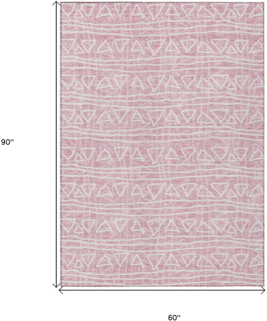 Pink And Ivory Geometric Washable Indoor Outdoor Area Rug Photo 9