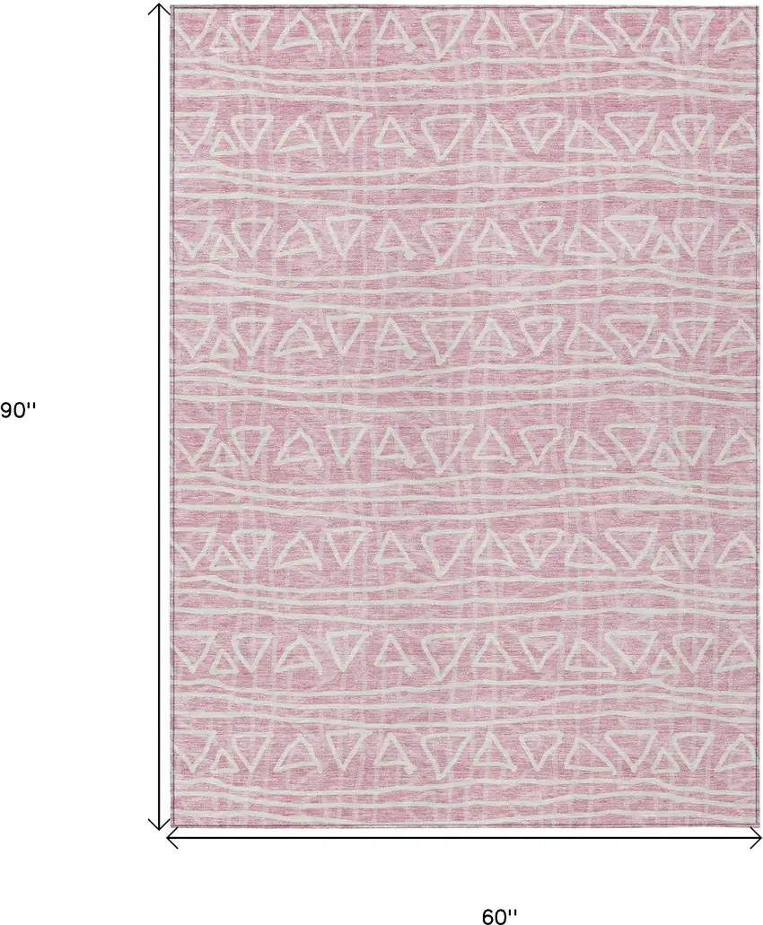 Pink And Ivory Geometric Washable Indoor Outdoor Area Rug Photo 9