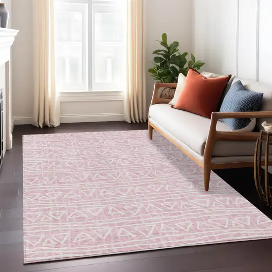 Pink And Ivory Geometric Washable Indoor Outdoor Area Rug Photo 7