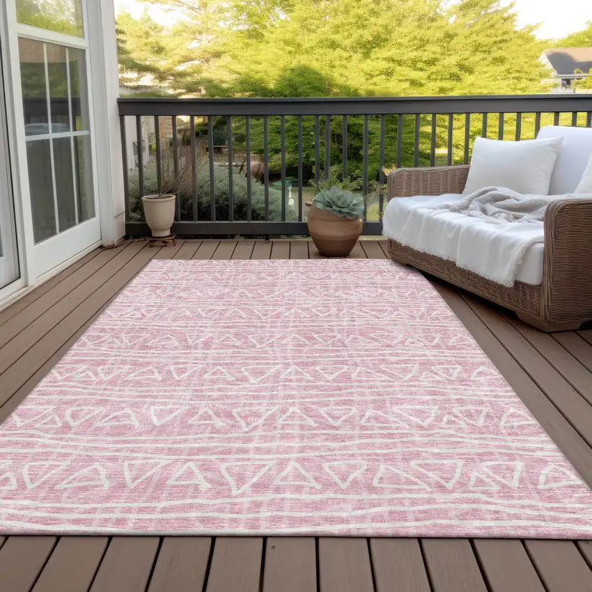 Pink And Ivory Geometric Washable Indoor Outdoor Area Rug Photo 6