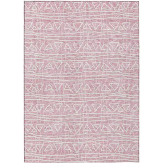 Pink And Ivory Geometric Washable Indoor Outdoor Area Rug Photo 1
