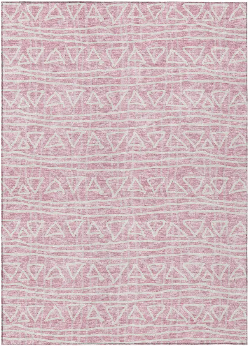 Pink And Ivory Geometric Washable Indoor Outdoor Area Rug Photo 1
