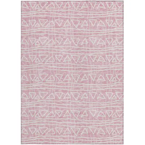 Pink And Ivory Geometric Washable Indoor Outdoor Area Rug Photo 5