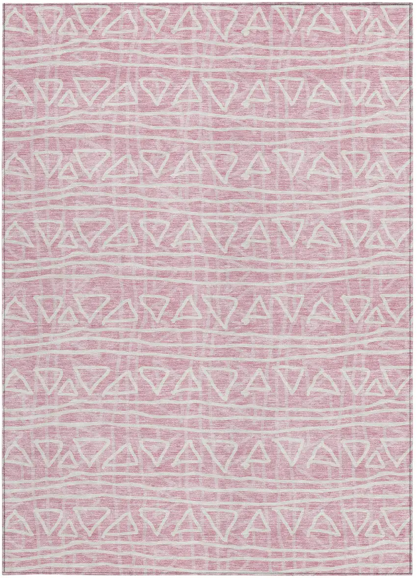 Pink And Ivory Geometric Washable Indoor Outdoor Area Rug Photo 5