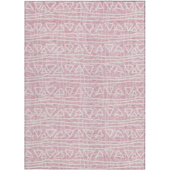 Pink And Ivory Geometric Washable Indoor Outdoor Area Rug Photo 5