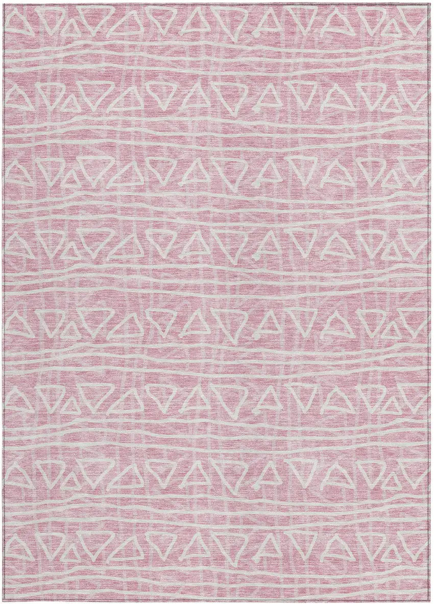 Pink And Ivory Geometric Washable Indoor Outdoor Area Rug Photo 5