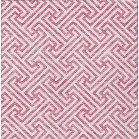 Pink And Ivory Geometric Washable Indoor Outdoor Area Rug Photo 6