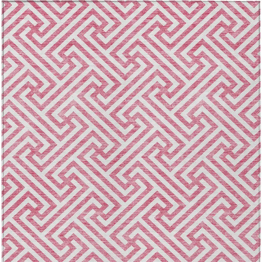 Pink And Ivory Geometric Washable Indoor Outdoor Area Rug Photo 6