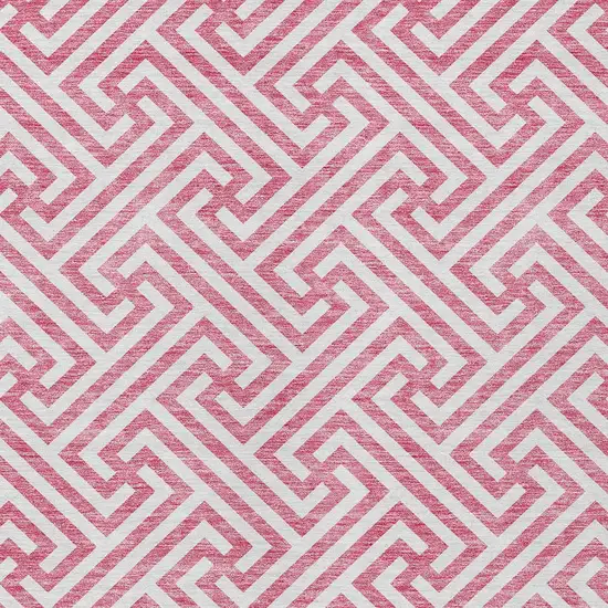 Pink And Ivory Geometric Washable Indoor Outdoor Area Rug Photo 5