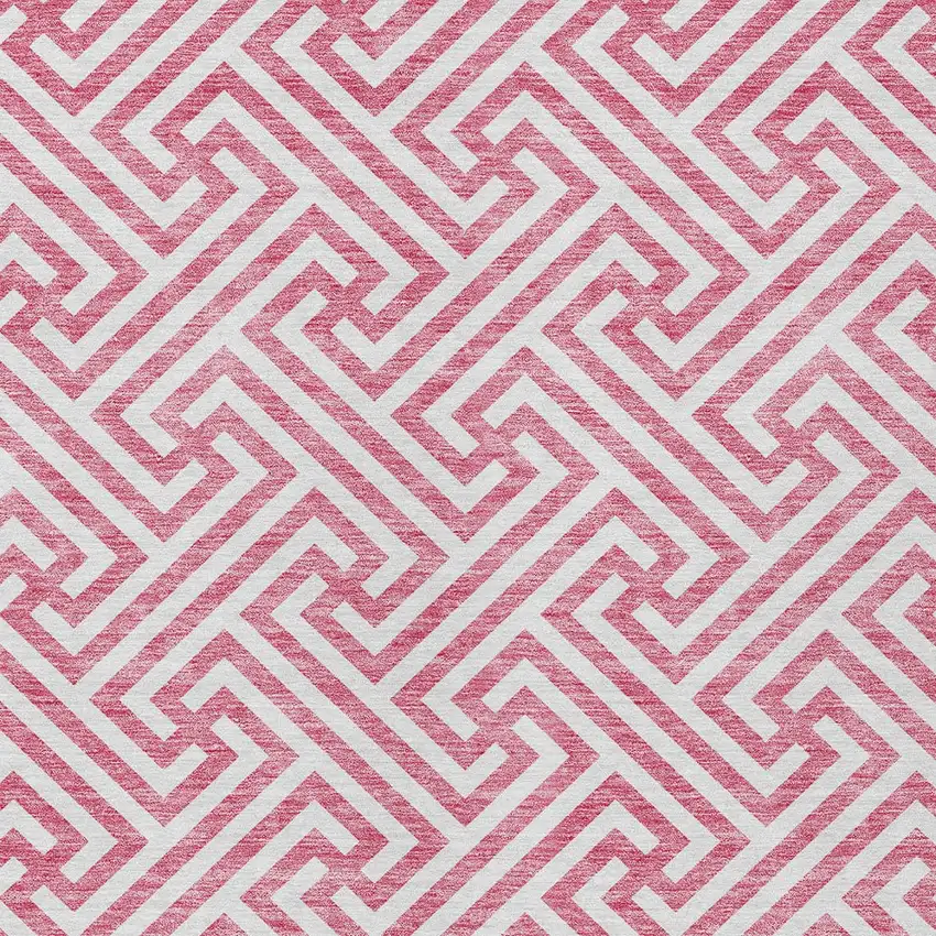 Pink And Ivory Geometric Washable Indoor Outdoor Area Rug Photo 5
