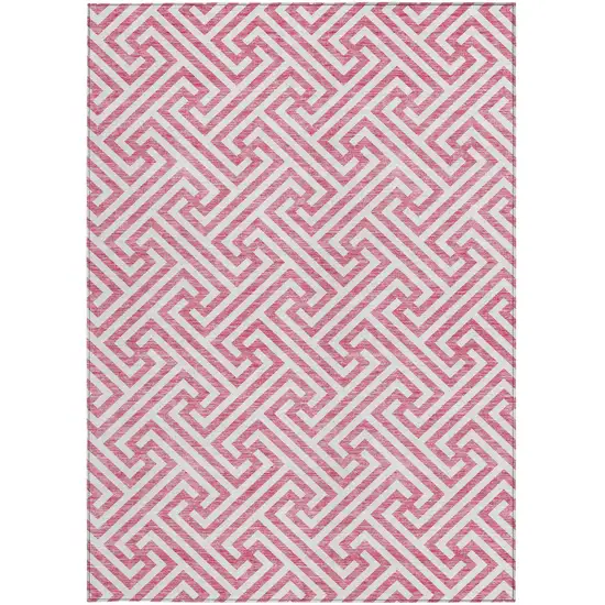 Pink And Ivory Geometric Washable Indoor Outdoor Area Rug Photo 7