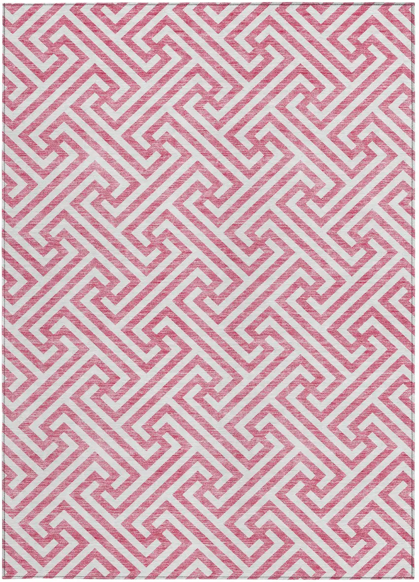 Pink And Ivory Geometric Washable Indoor Outdoor Area Rug Photo 7