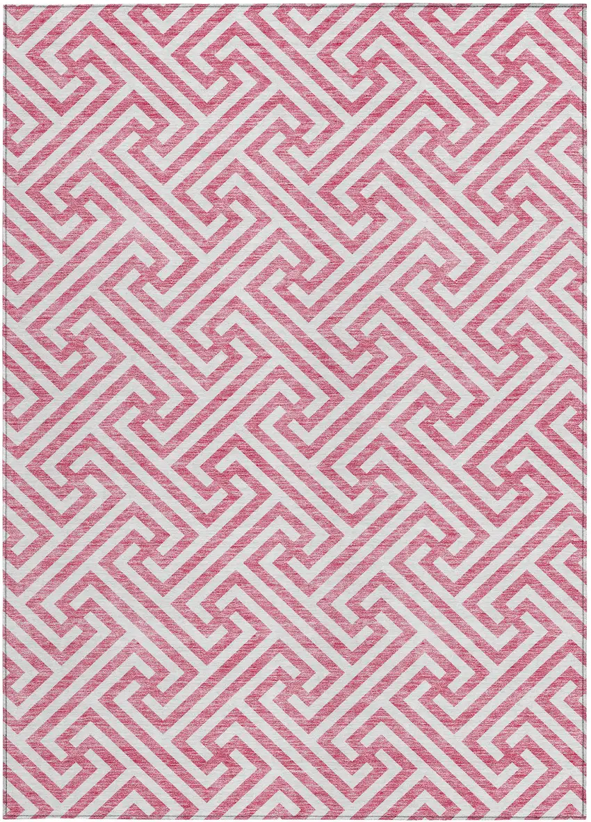 Pink And Ivory Geometric Washable Indoor Outdoor Area Rug Photo 7