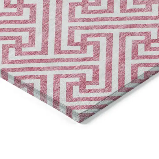 Pink And Ivory Geometric Washable Indoor Outdoor Area Rug Photo 3