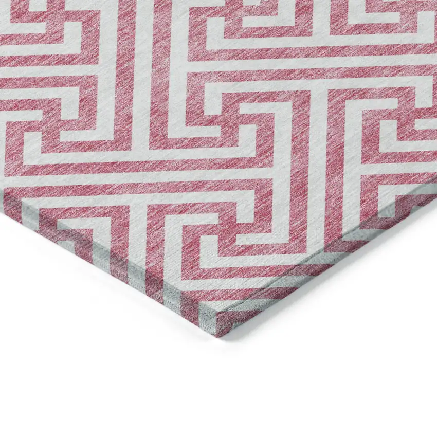 Pink And Ivory Geometric Washable Indoor Outdoor Area Rug Photo 3