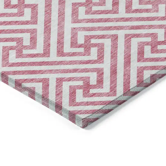 Pink And Ivory Geometric Washable Indoor Outdoor Area Rug Photo 3