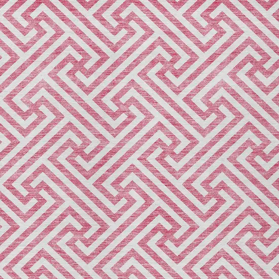 Pink And Ivory Geometric Washable Indoor Outdoor Area Rug Photo 5