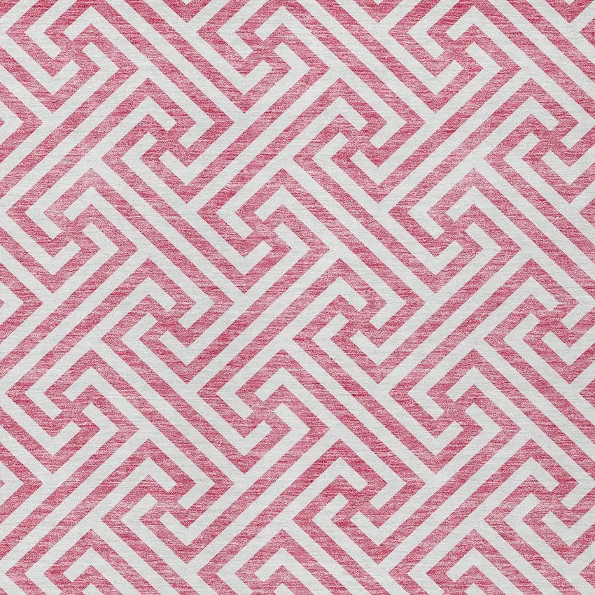Pink And Ivory Geometric Washable Indoor Outdoor Area Rug Photo 5