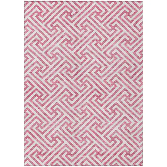 Pink And Ivory Geometric Washable Indoor Outdoor Area Rug Photo 1