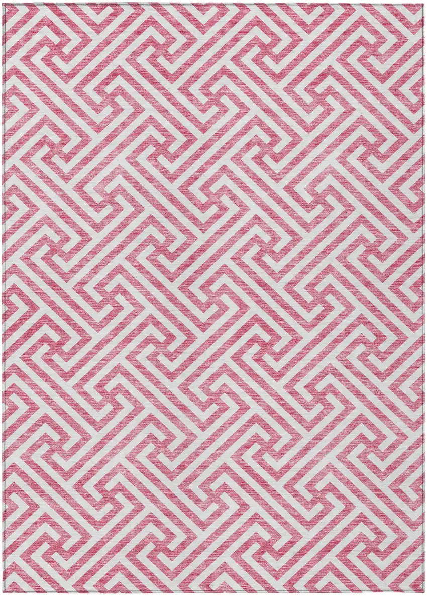 Pink And Ivory Geometric Washable Indoor Outdoor Area Rug Photo 1